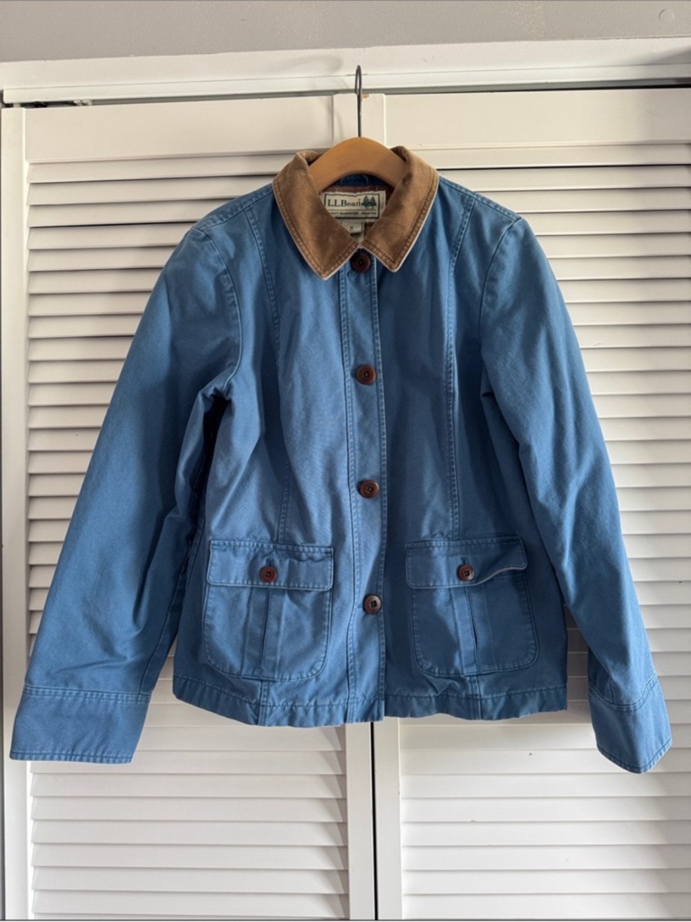 L.L. Bean Light Blue Jacket with Tan Corduroy Collar - Picture 1 of 4